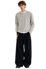 Stone Grey Ribbed Henley
